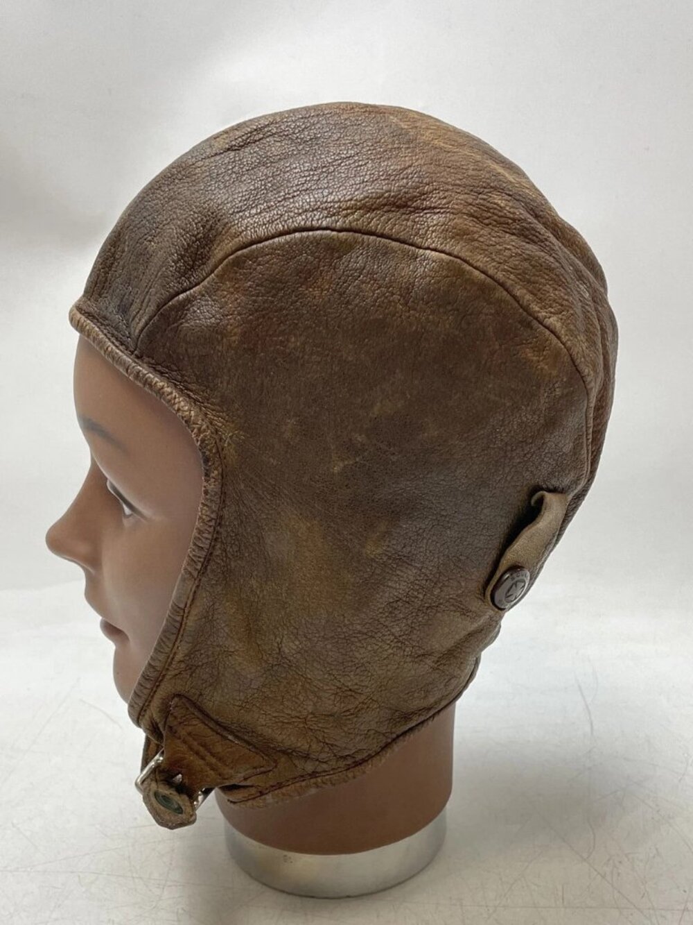Vintage Scully Brown Leather Air Mail Flight Helmet Aviator Pilot Cap SZ Medium